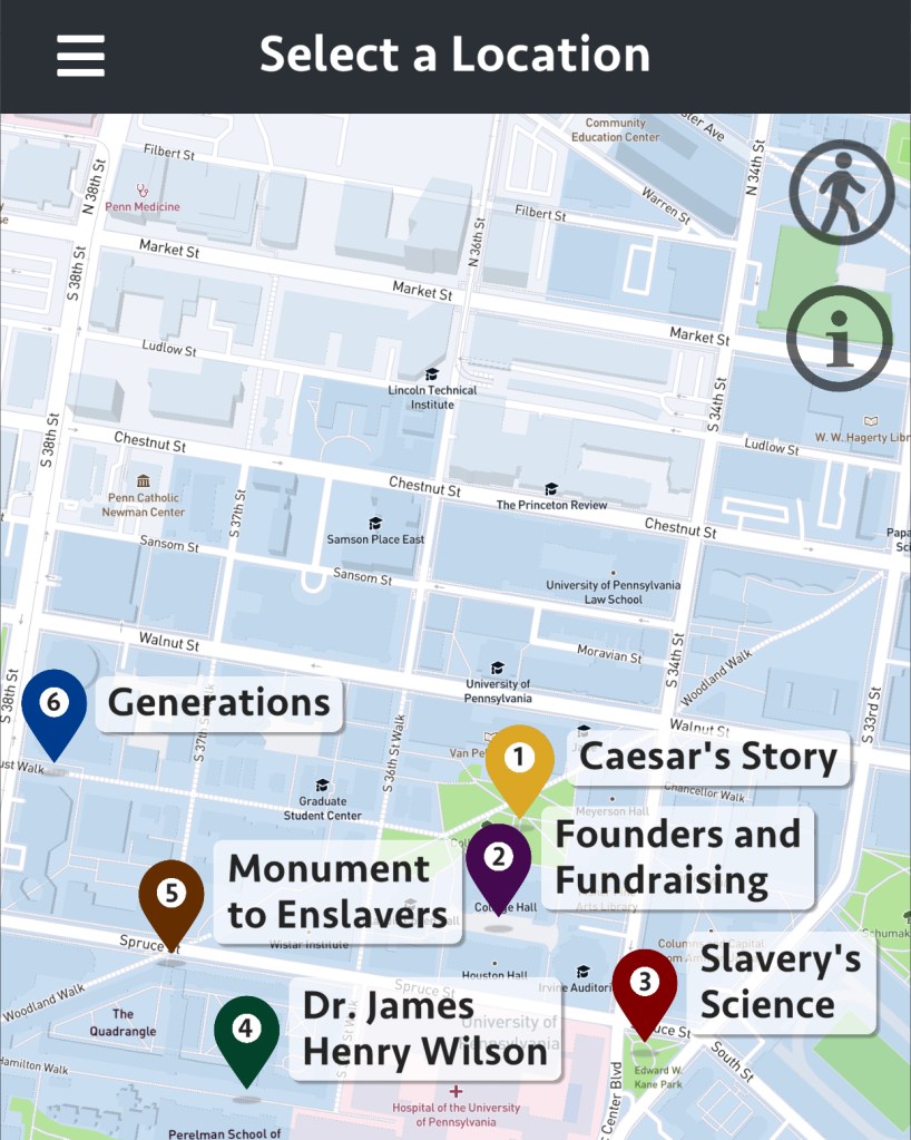 The AR App map, showing the six stops.